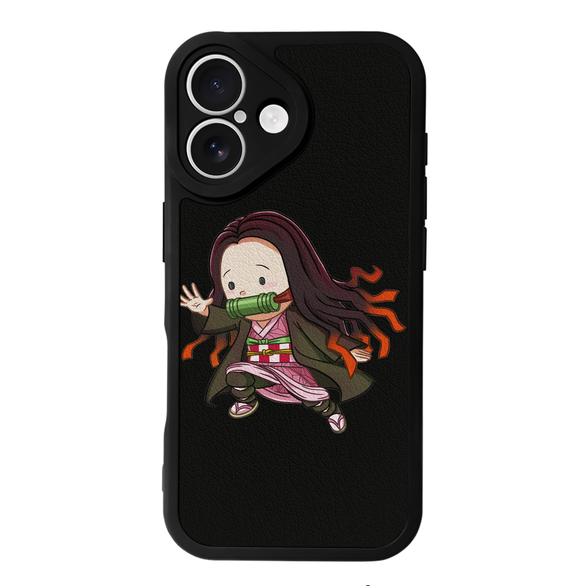 （画像用） 鬼滅の刃（きめつのやいば）竈門 禰󠄀豆子／かまど ねずこ Kamado Nezuko 【iPhone 16シリーズ対応】シリコンスマホケース（レザー調） 材質：シリコン